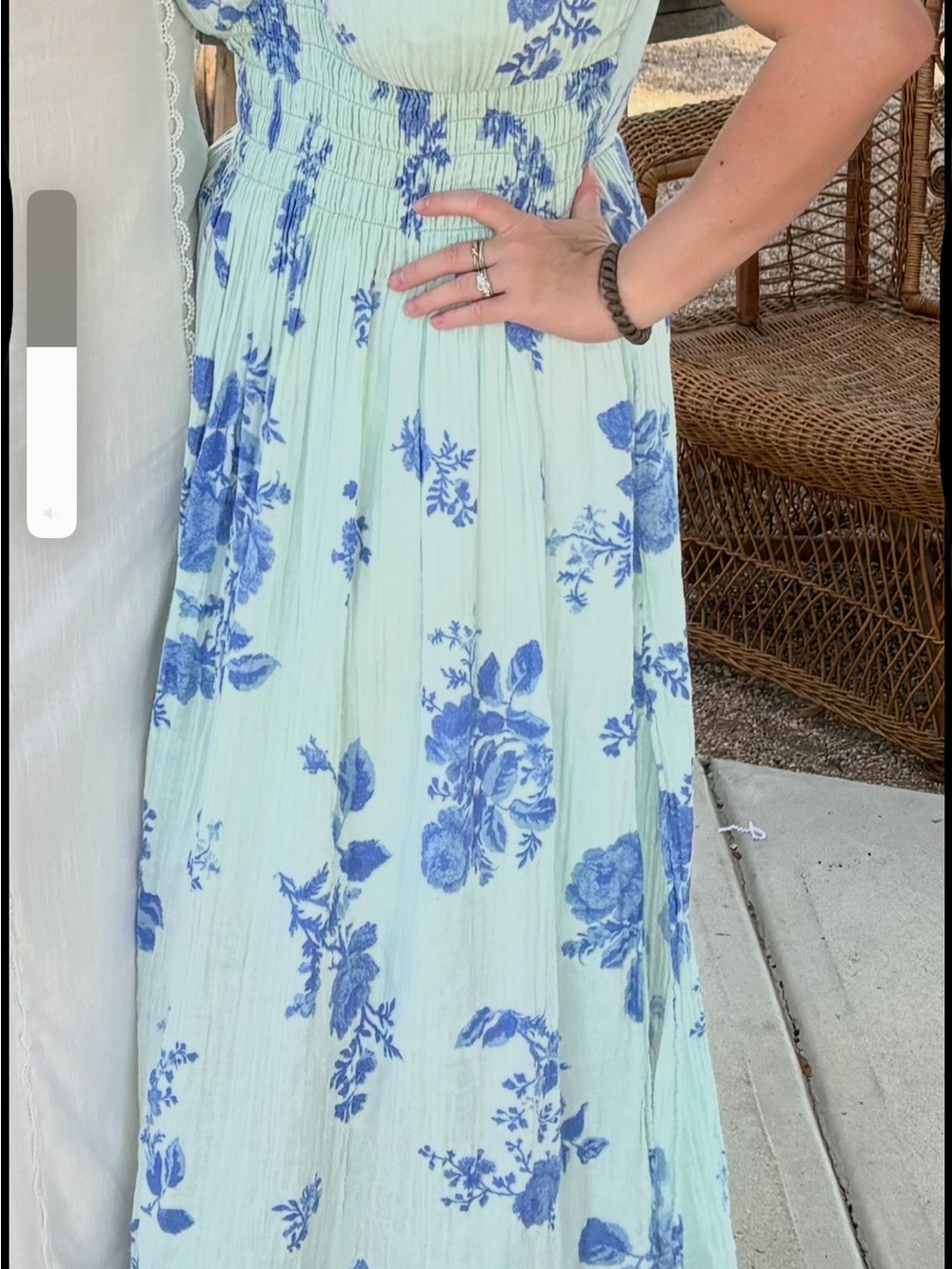 Free People Pale Green Midi Dress with Blue Floral Print